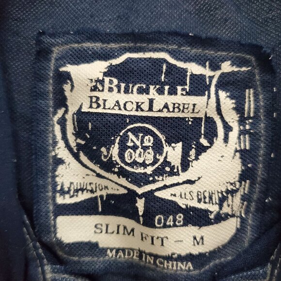 Buckle Black Label Men's Navy Semi Sheer Burnout Slim Fit Tissue Polo Top M - Picture 5 of 8